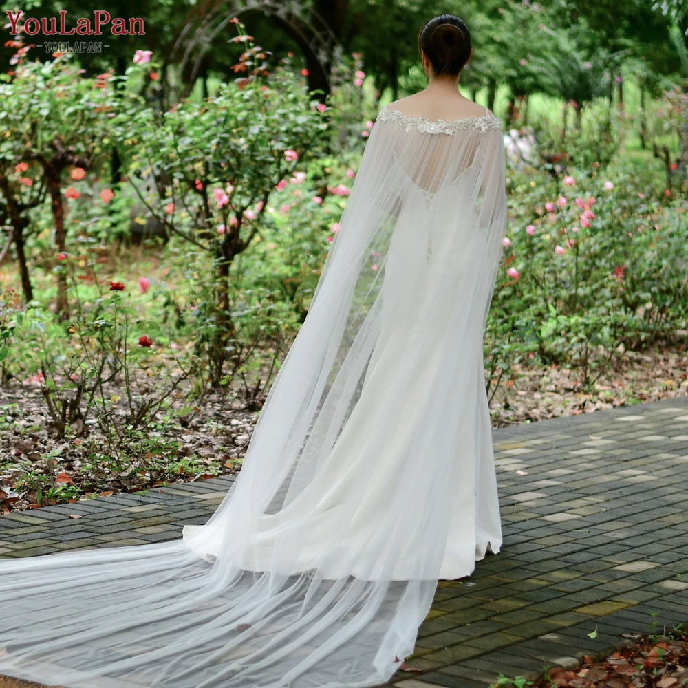 YouLaPan VG26 Long 3M Cathedral Wedding Bridal Shawl Beaded Trim Tulle Shoulder Cap Women Evening Dress Wrap Cape