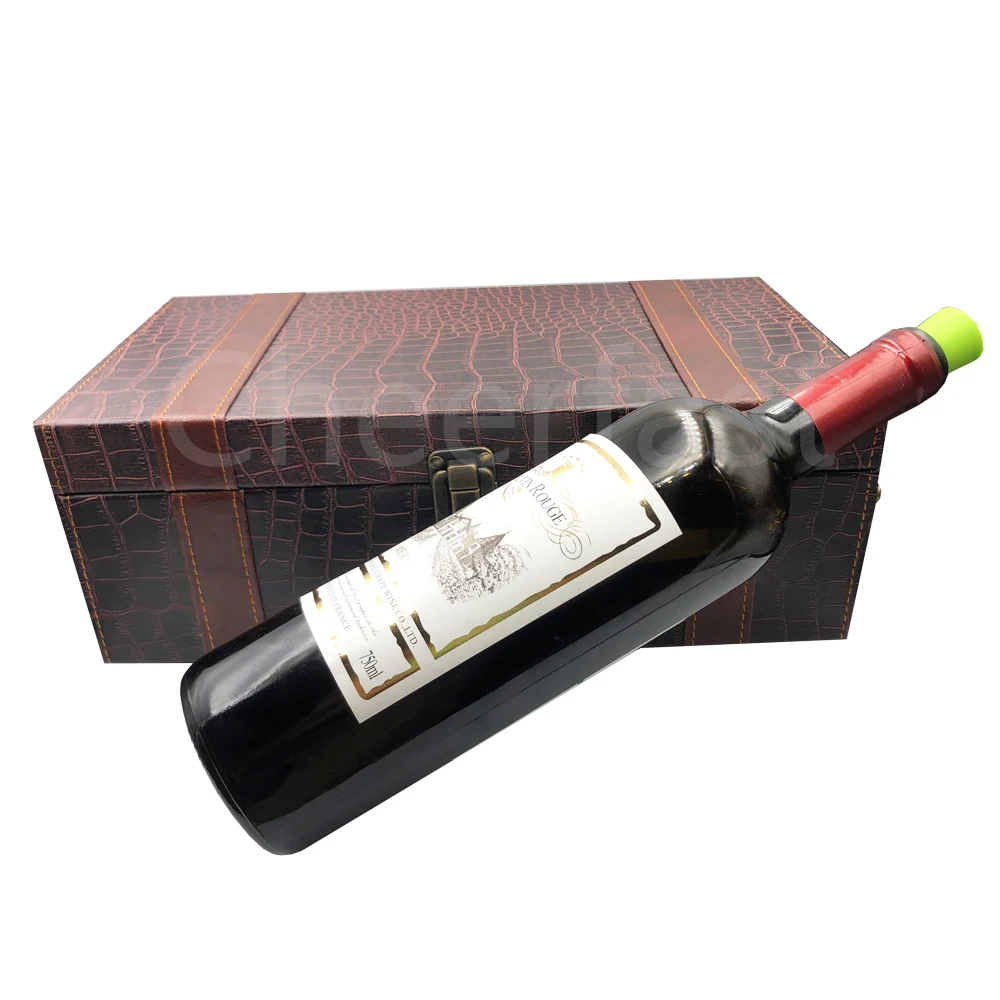 Custom 2 Bottle Leatherette Top Handle Included 4pcs Tools Travel Wine Gift Box Pu Leather Double Bottle Wine Packing Box