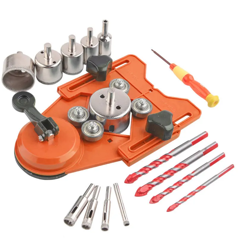 Heavy Duty Ceramic and Glass Hole Saw Set Versatile 4-83mm Cutter Adjustable Drilling Guide Suction Holder