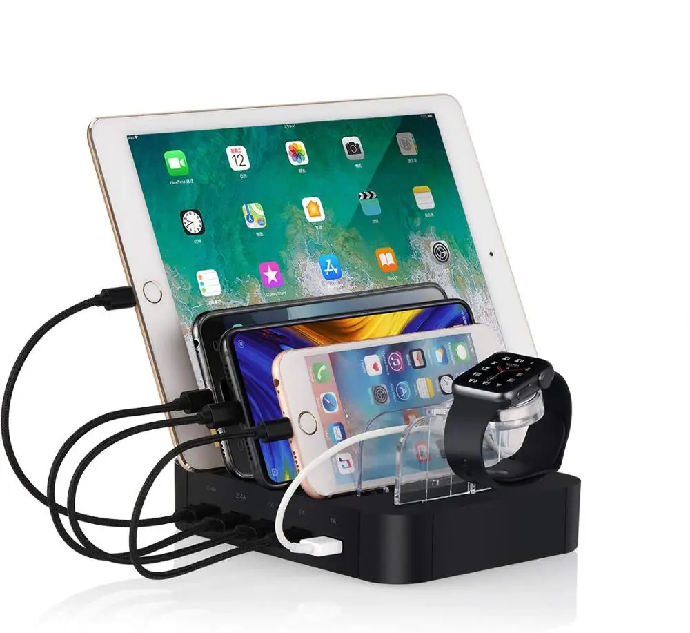 Charging Station 5 Port Cell Phone USB Hub Charger Dock Station Organizer Quick Charge Multi Port Phones Electronic Device