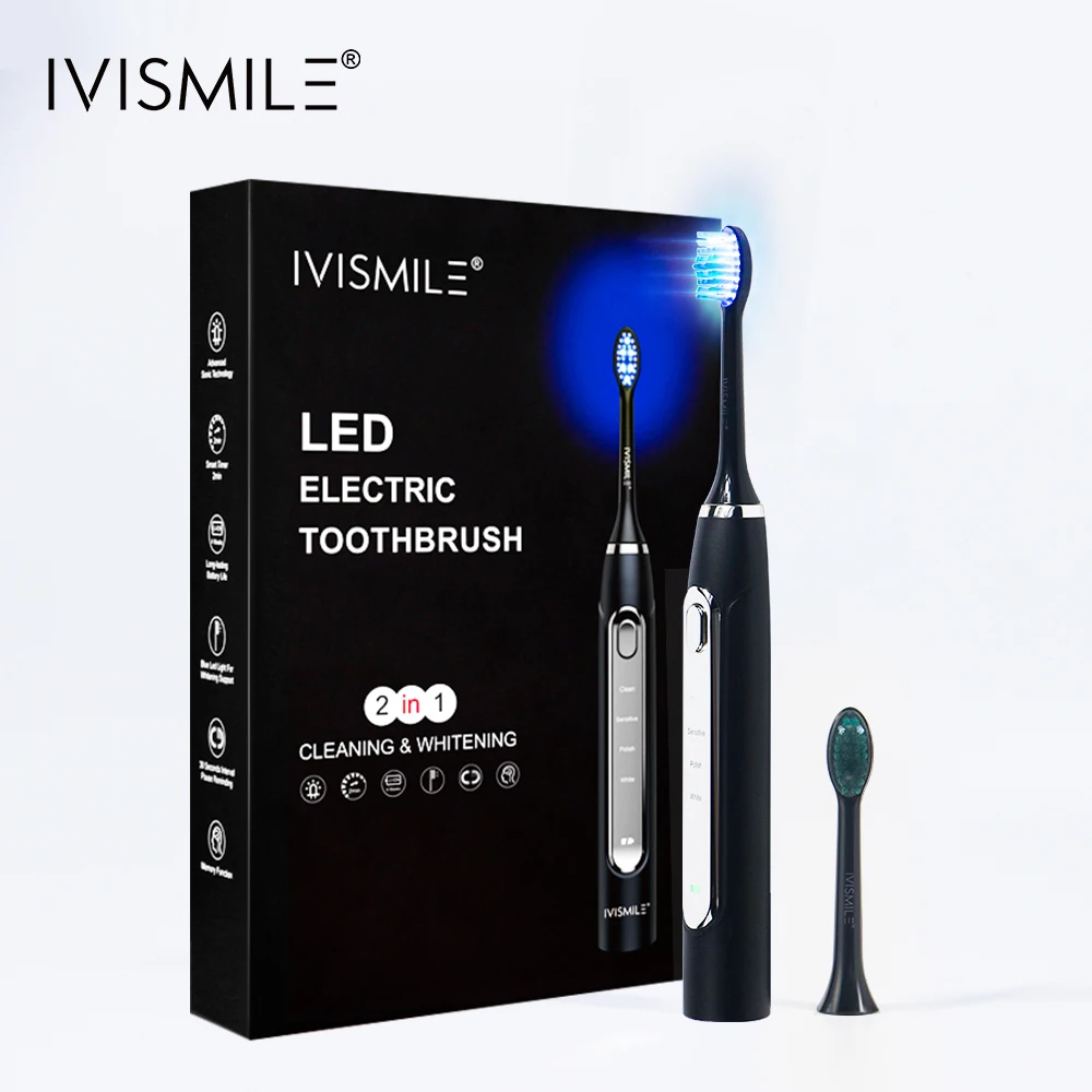 IVISMILE Private Label Wholesale Portable 2 Brush Head Black Smart Electric Toothbrush