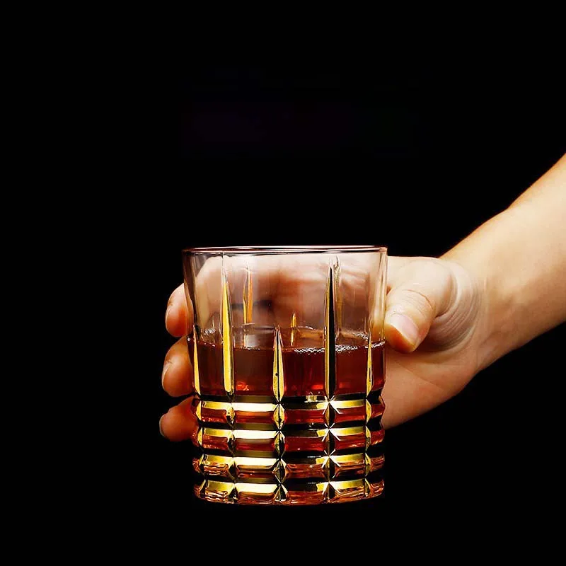 Luxury gold coated whisky glass cup Household high-end wine glass cup  European thickened crystal glass cup