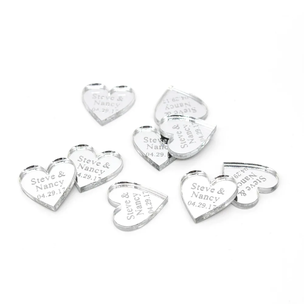 3cm Custom Baby Baptism Pendant Heart Shaped Wedding Table Decoration Custom Golden Acrylic Label Tags