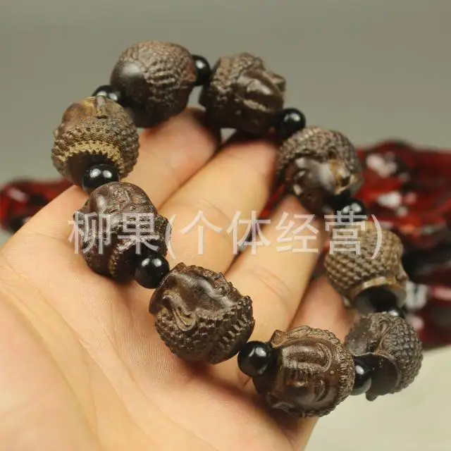 2022Natural Vietnamese Agarwood Buddha Head Bracelet Religious Gift Bead Bracelets Wooden Crafts