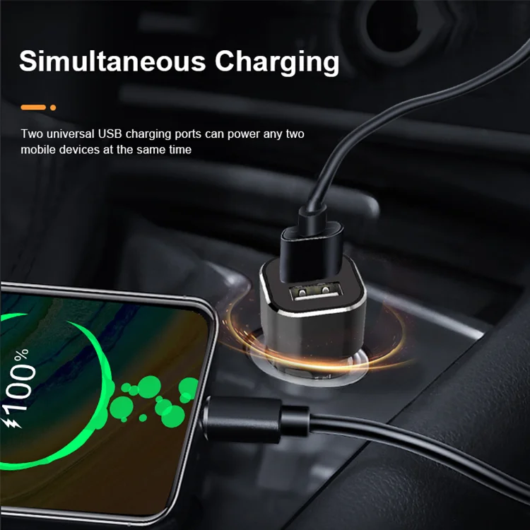 2021 hot selling cheap luxury dc12 36v input Dual USB 5V/2.1A Ports Car Charger for CellPhone
