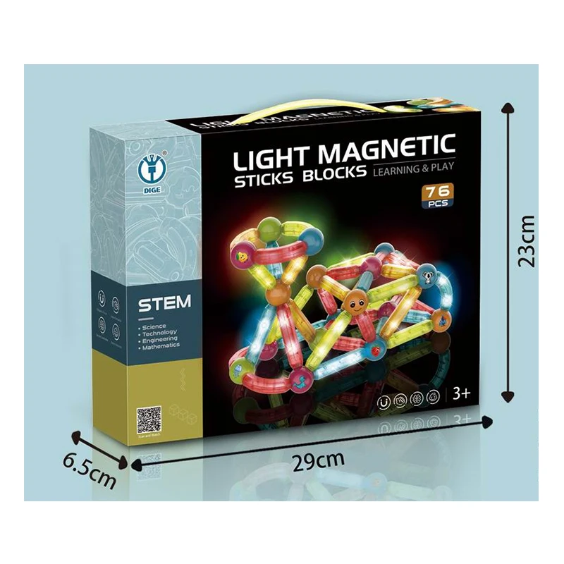 Gift for Kids Stem Educational Construction Toys Light Magnetic Building Sticks Blocks Toy