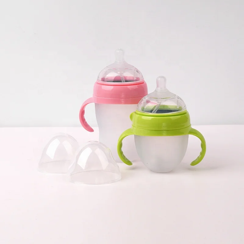 Wholesale Portable Reusable Small Soft Wide Neck Non Colic Weaning Feeding Feeder Toddler Silicone Baby Milk Bottle With Straw