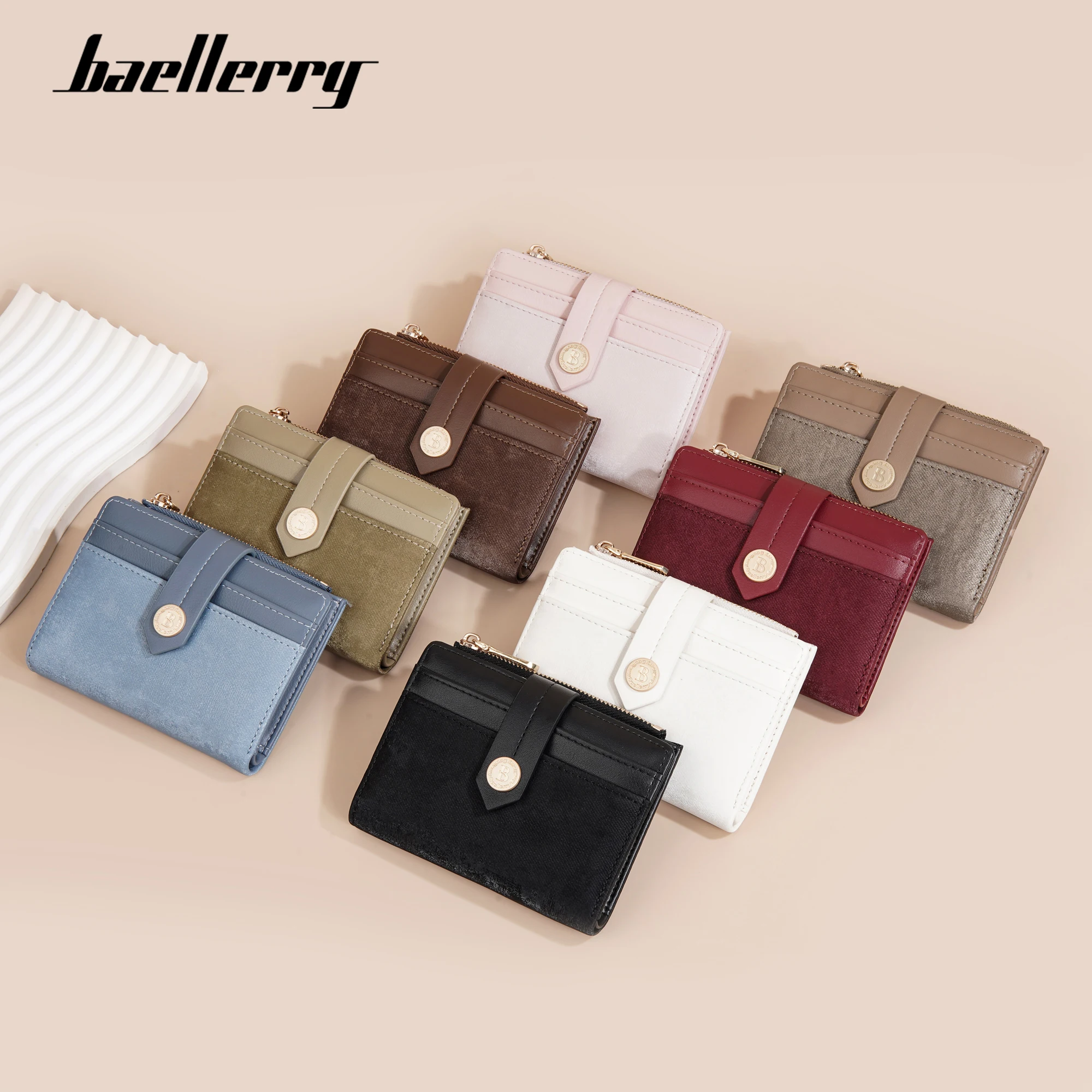Baellerry Korean Version Short PU leather Cross border solid color Women New Multi Card Coin Purses Multi slot card Wallet