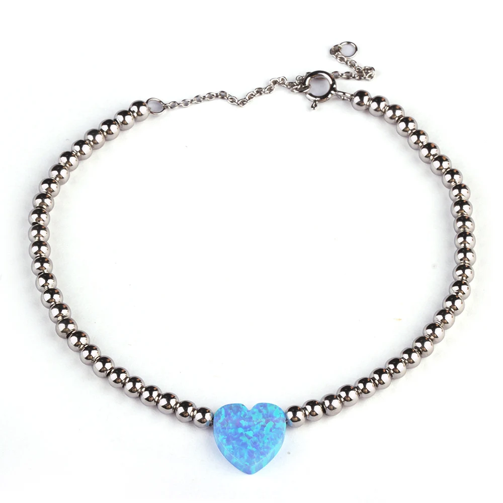 Zhengyong Jewelry 925 Sterling Silver 3mm Gold Plated Silver Bead Heart Opal Bracelet