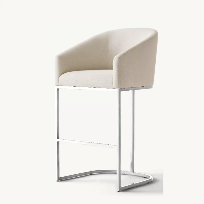 Indoor Bar Furniture Barrelback Slope Arm Fabric Bar Stools Metal Frame Bar Chairs