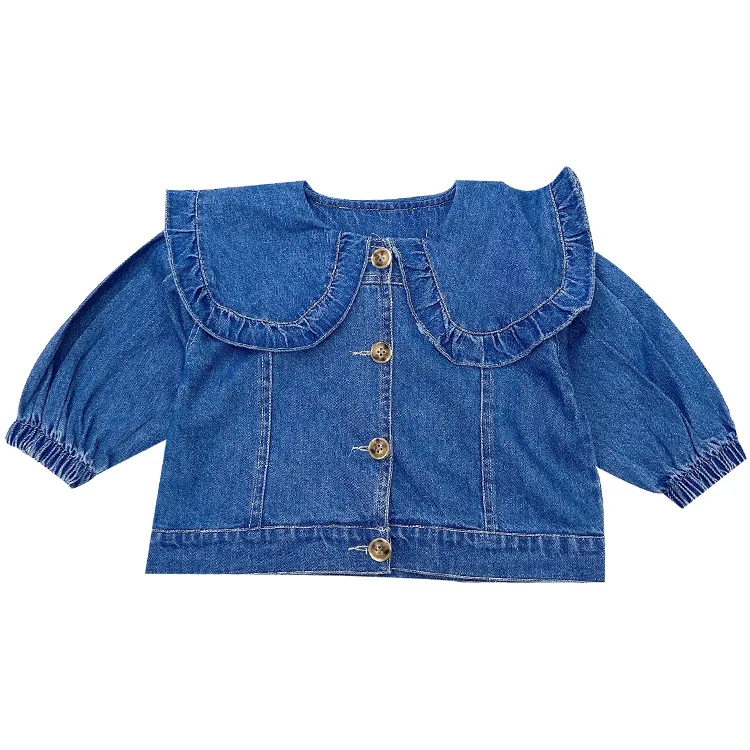 DP0m21045 spring new fashion baby girls denim coat ruffles collar jeans jacket casual outfit boutiques infant kids loose clothes