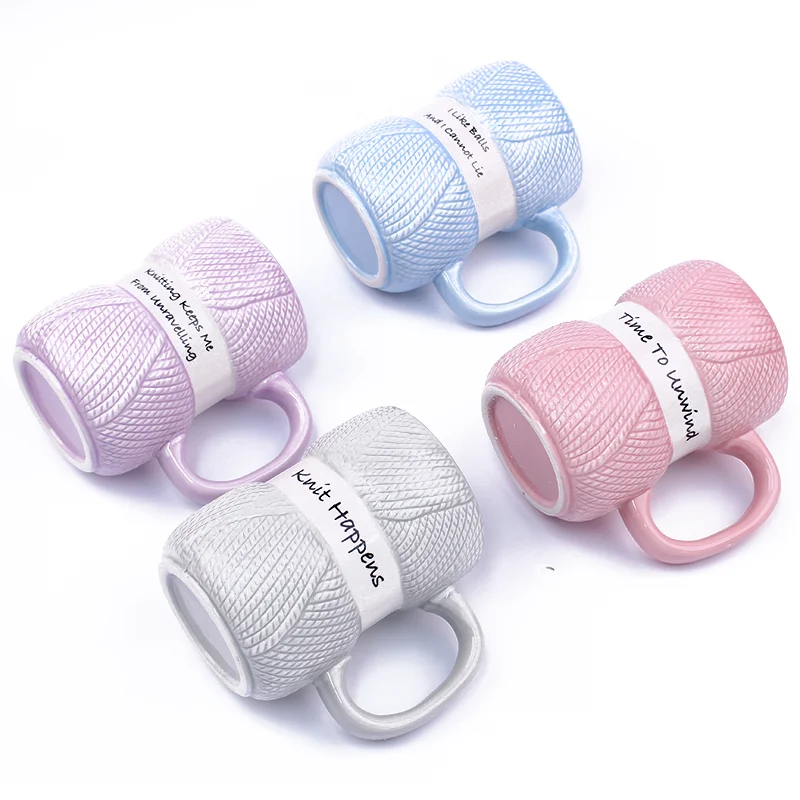 GZYSL Creative Novelty Knitting Yarn Balls Inspired Colorful Wool Ceramic Mugs with Cute Handle as Gift