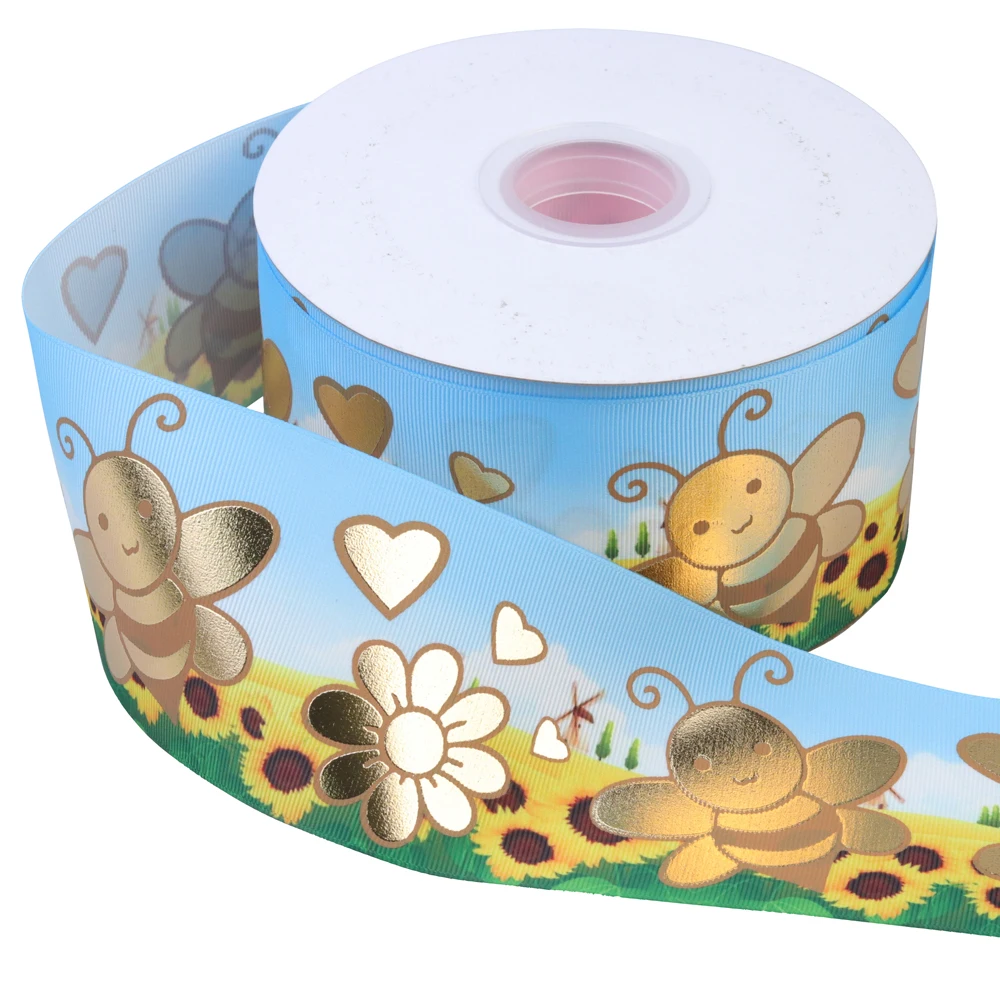 Весенняя голограмма RIMIS лента с принтом в рубчик цветная пчелы для рукоделия бантом