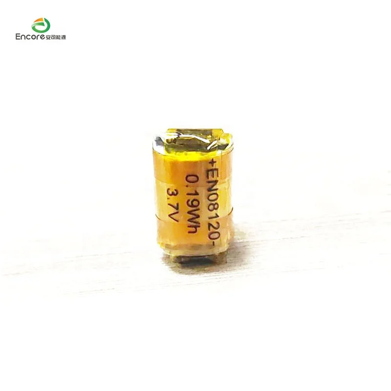 Customized China Supplier EN08120 3.7 V Li-polymer Rechargeable battery 3.7v 50-60mAh Lipo Cylindrical