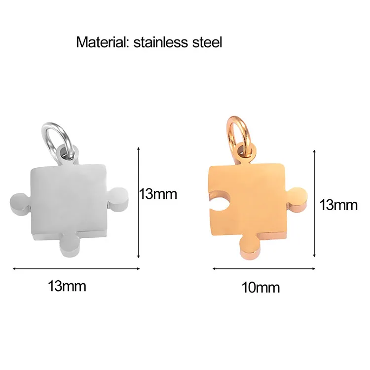 G2874 Wholesale Stainless Steel DIY Necklace Customized Laser Engraved Couple Blank Jigsaw Puzzle Piece Pendant Charm Jewelry