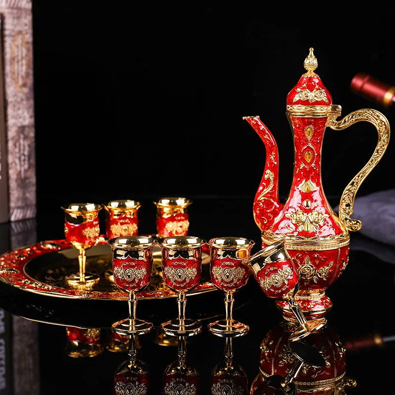 
Wholesale Retro Royal Wine Glass Wine Jug Sulaxi Tray Set Furniture Decoration Handicrafts Wine Jug 