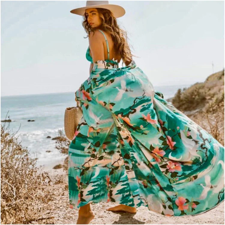 Kimono Beach Cover Up Hotselling Rayon Open Front Cardigan Summer Women Flower Long Open Cardigan Kimono Beach Cover Up Dress