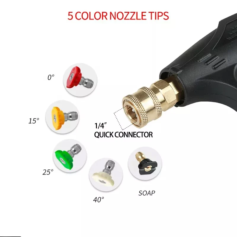 SPS High Pressure Car Wash Gun High Pressure Power Washer Spray Nozzle Water With 5 Nozzle Tips