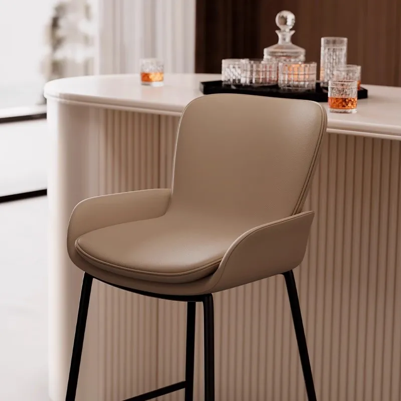 Modern Simple Nordic Style Leather Bar Chair with Iron Frame for Home Luxury Hotel School Bathroom Living Room and Hall Use
