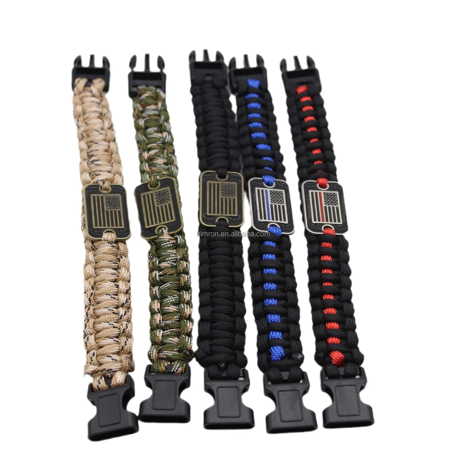 New Design Paracord Wristband Customized Metal Plate Woven Bracelets Men Blue Flag 550 Paracord Bracelet