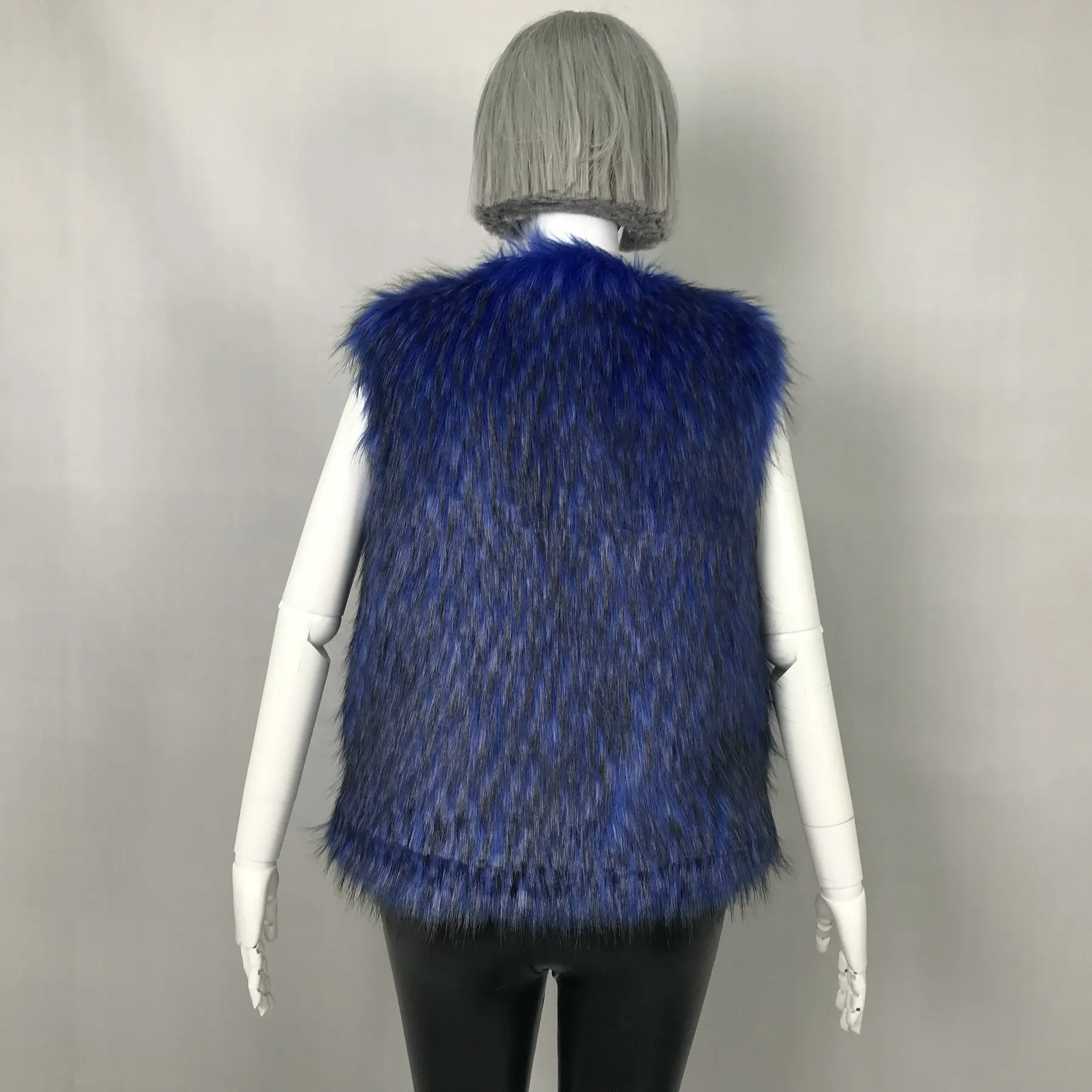 custom girls Hot Sale Winter Warm raccoon Fur Gilet Waistcoat Women Grey Faux Fur Vest