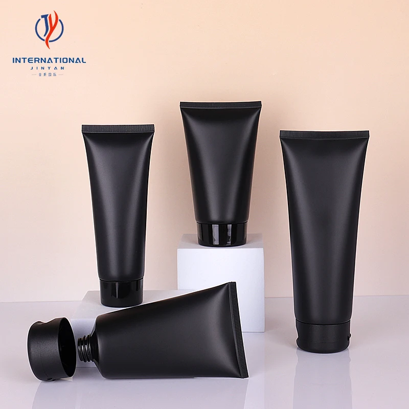 Custom logo matte black cosmetic plastic soft squeeze tube 100ml 150ml 200ml facial wash hand body cream bottle packaging