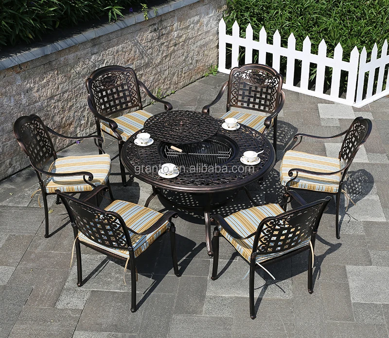 Outdoor garden furniture cast aluminum round dining table metal patio set