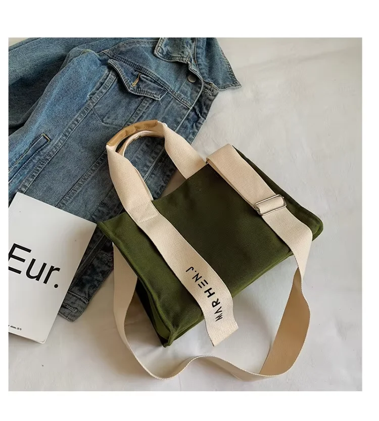 New Originality Fashion Simple Square Small Cotton Canvas Cute Tote Bag With Adjustable Strap