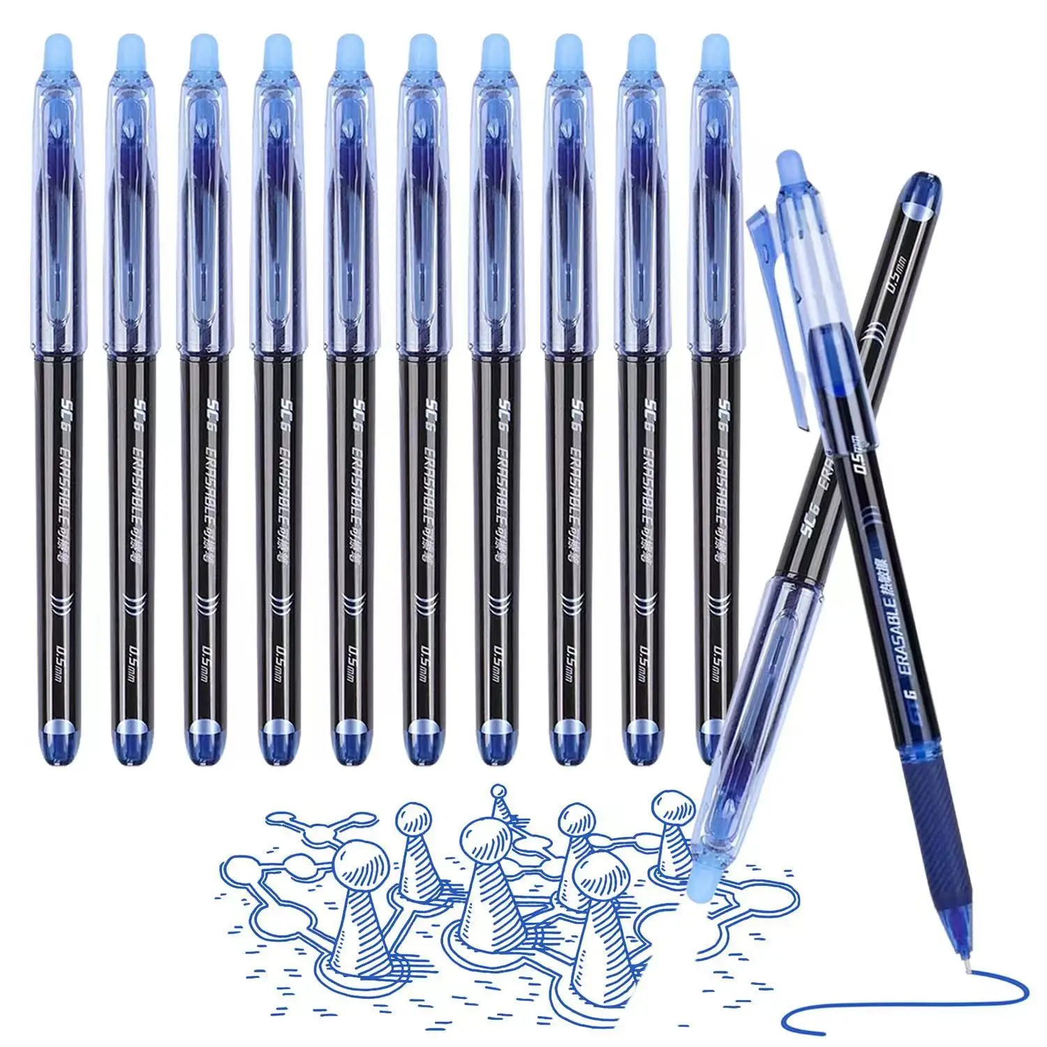 Stationery Wholesale Ergonomic Heat Friction Vanish Erasable Gel Ball Pen with Eraser for Kids