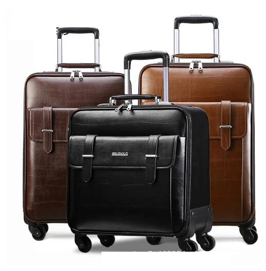 PU leather Suitcase Men Business Two Wheels Travel Luggage Suitcase Rolling Luggage Trolley Bag
