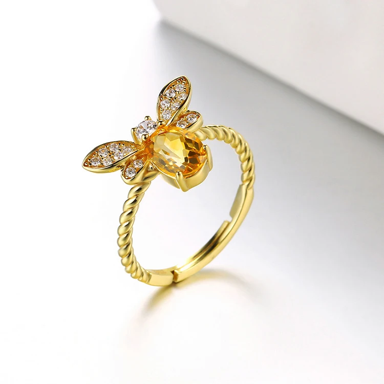 V&R Ring Jewelry Women Schmuck 18K Gold Plated Enamel Honey Charm Adjustable Bee Rings For Women