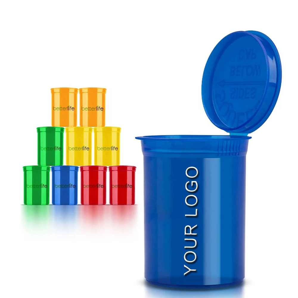 Wholesale Plastic Empty 13 19 30 60 90 Dram Pop Top Containers Push Turn Down Open Lid Squeeze Tube Child Resistant Lid Pop Tops