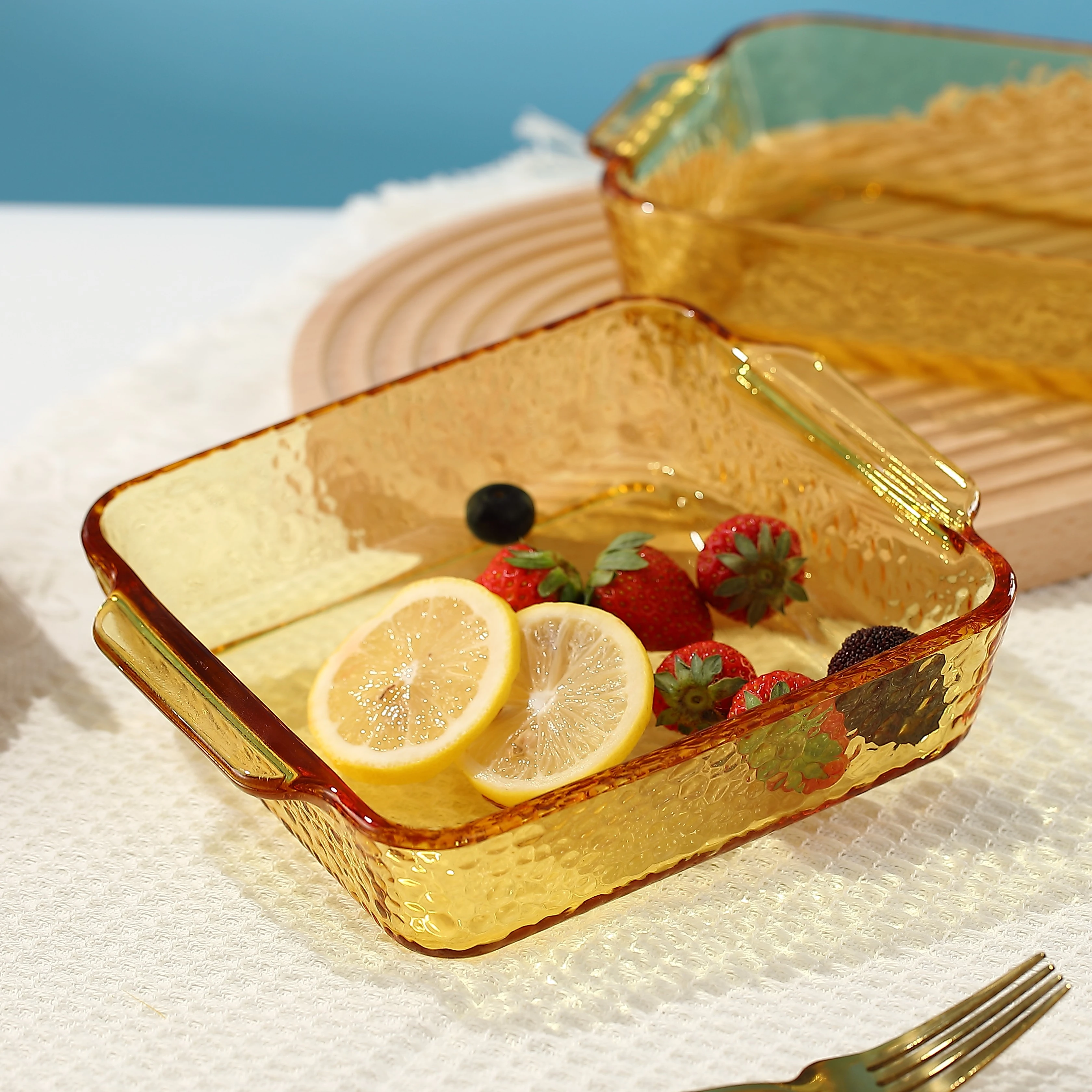 830ml Colorful Classic Glass Charger Plate Square Amber with round Dining Dishes for Parties or Hotels Soup and Dinner Plates