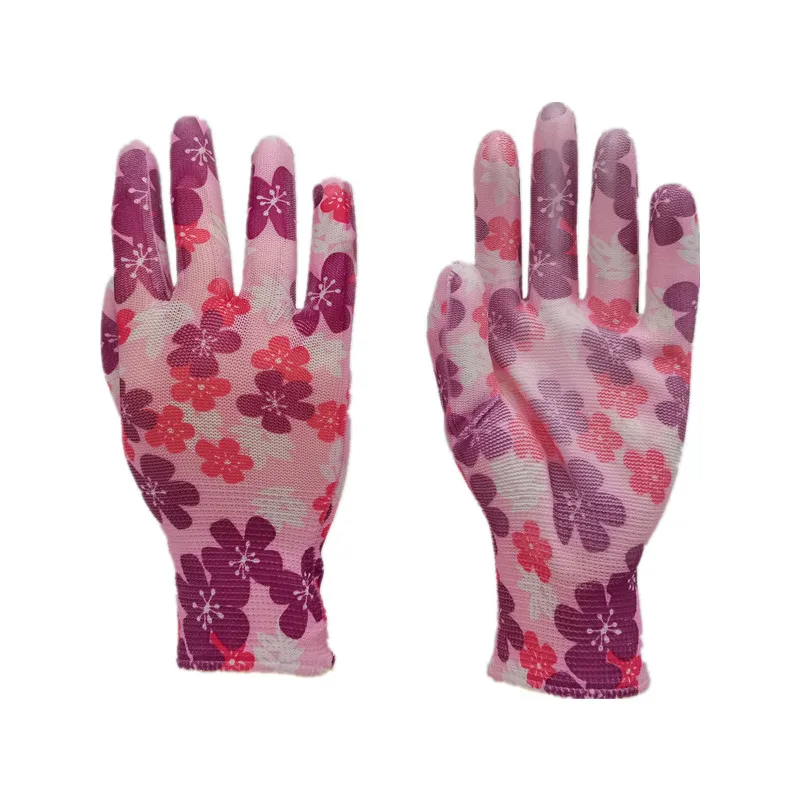 Breathable PU Coated  Colorful Printing Light Liner Work Gloves Best Quality Gardening Gloves