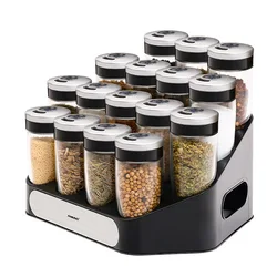 Premium Quality Modern Countertop Spice Rack Organizer with 16-Glass Jars with PP Rack for Solid Spice