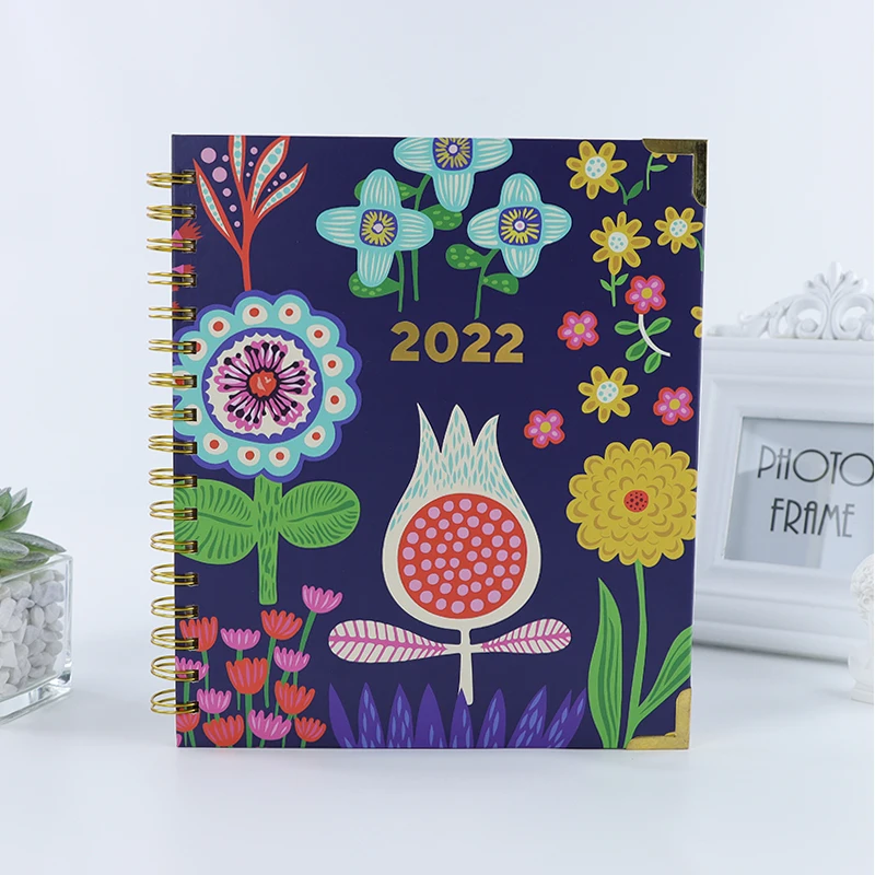 Factory supply 2022 golden foil B5 spiral wire O ring journal monthly weekly daily agenda custom printing
