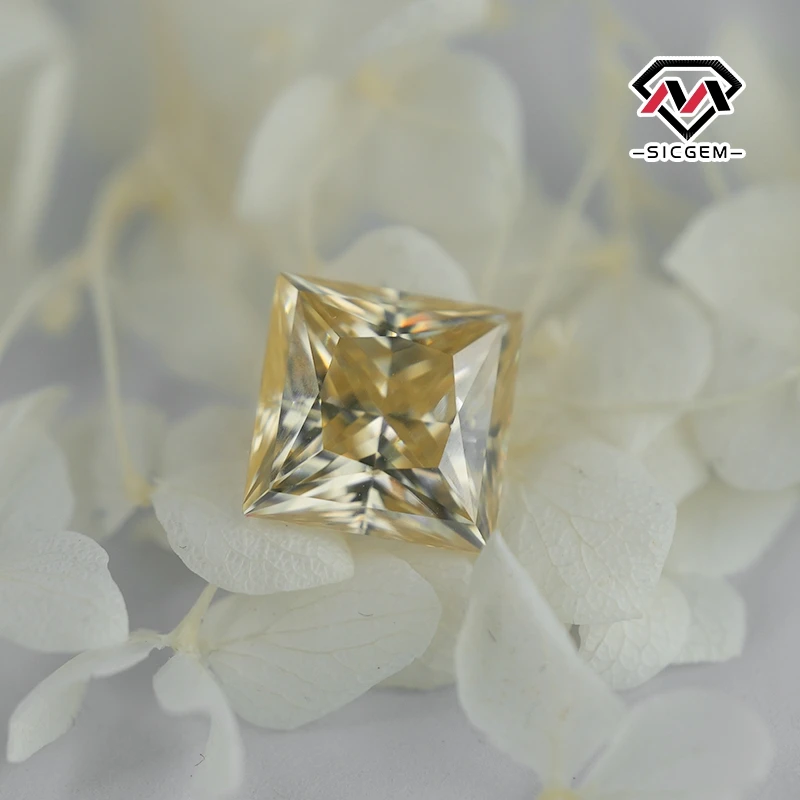 SICGEM Wholesale Tea Yellow Color Princess Brilliant Cut VVS 1 D Loose Mossanite Diamond for Jewelry Making