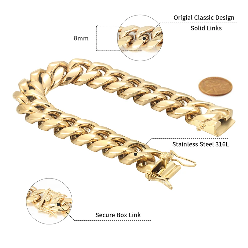  Miss Jewelry 14k gold hip hop jewelry 8mm cuban link chains wholesale price