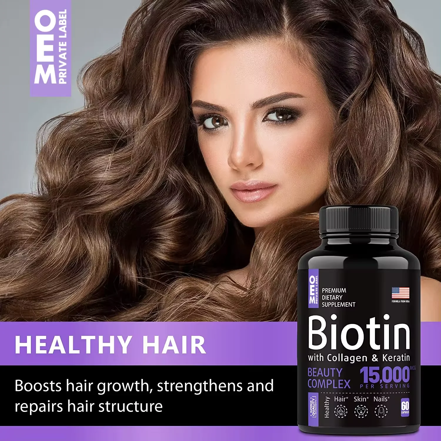 OEM/ODM private label Biotin Keratin Collagen Pills organic Biotin Capsules for Hair Skin and Nails Vitamins Biotin Supplement