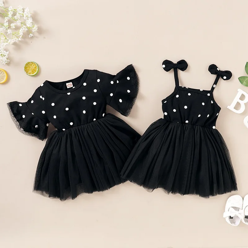 Korean style infant girl baby mesh polka dot dress sister sister parent-child dress princess dress