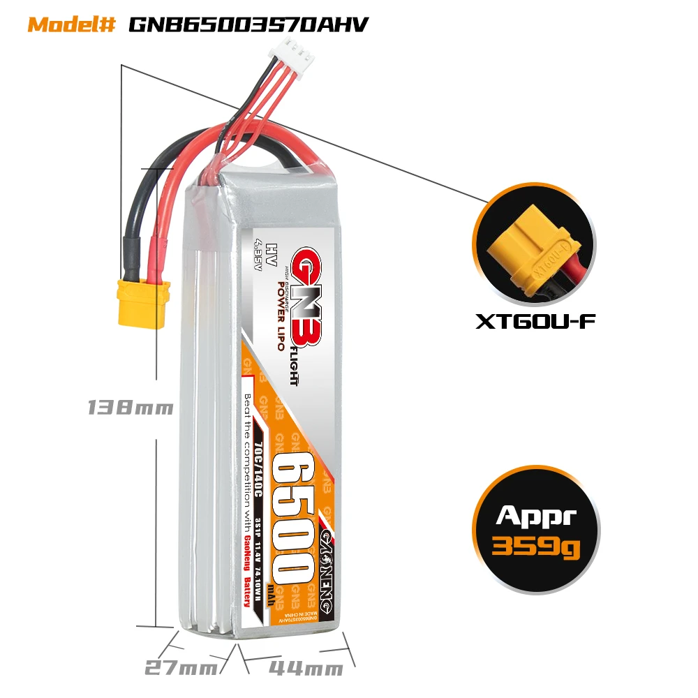 GNB GAONENG 6500 мАч 3S 11 4 в 70C 140C LiHV XT60 RC LiPo аккумулятор Радиоуправляемый автомобиль Дрон радиоуправляемая лодка