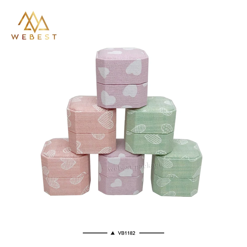 Webest equal octagon velvet ring box jewellery gift box velvet wedding ring box for 2 rings
