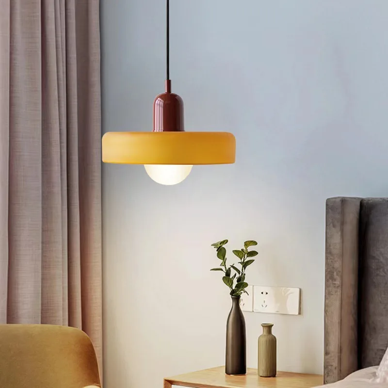 Minimalist Contemporary Wabi-sabi Glass Chandelier Retro Green Orange Round LED Pendant Light Interior Decoration Hanging Lamp