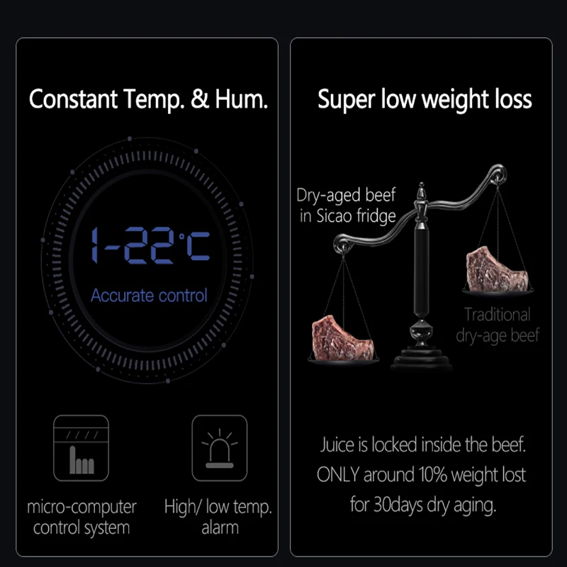 SICAO Home Beef Steak Saussages Meat Dry Ageing Aged Cooler Refrigerator Fridge Display Dri Ager Cabinet  63L 1-22C° 50-85%