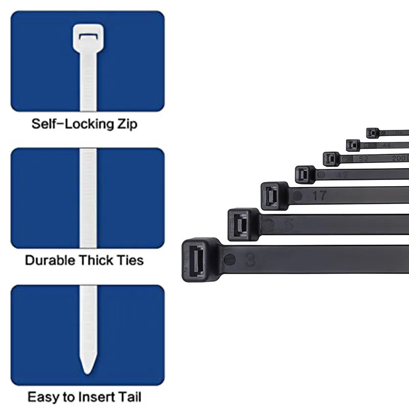 250pcs Manufacturer Cable Tie Supplier Custom Plastic Nylon Heavy Duty Black Cable Tie Zip Tie