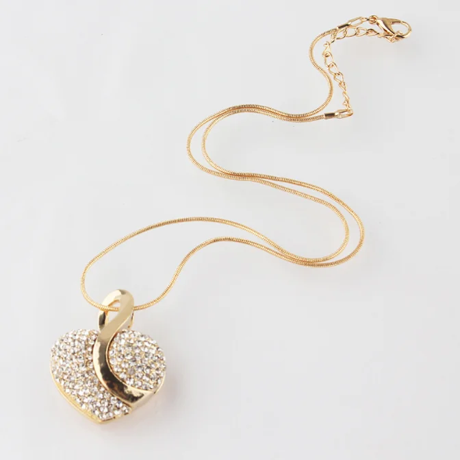 Fashion Jewelry Luxury Gold-color Romantic Austrian Crystal heart shape Chain Necklace Earrings Jewelry Sets