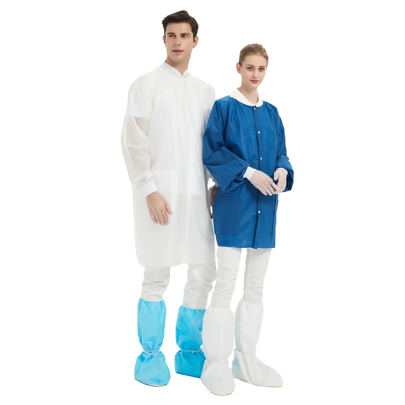 Blue White Disposable Lab Coat Hot Selling Colorful Shirt Collar Nonwoven Lab Coat Microporous Lab Coat