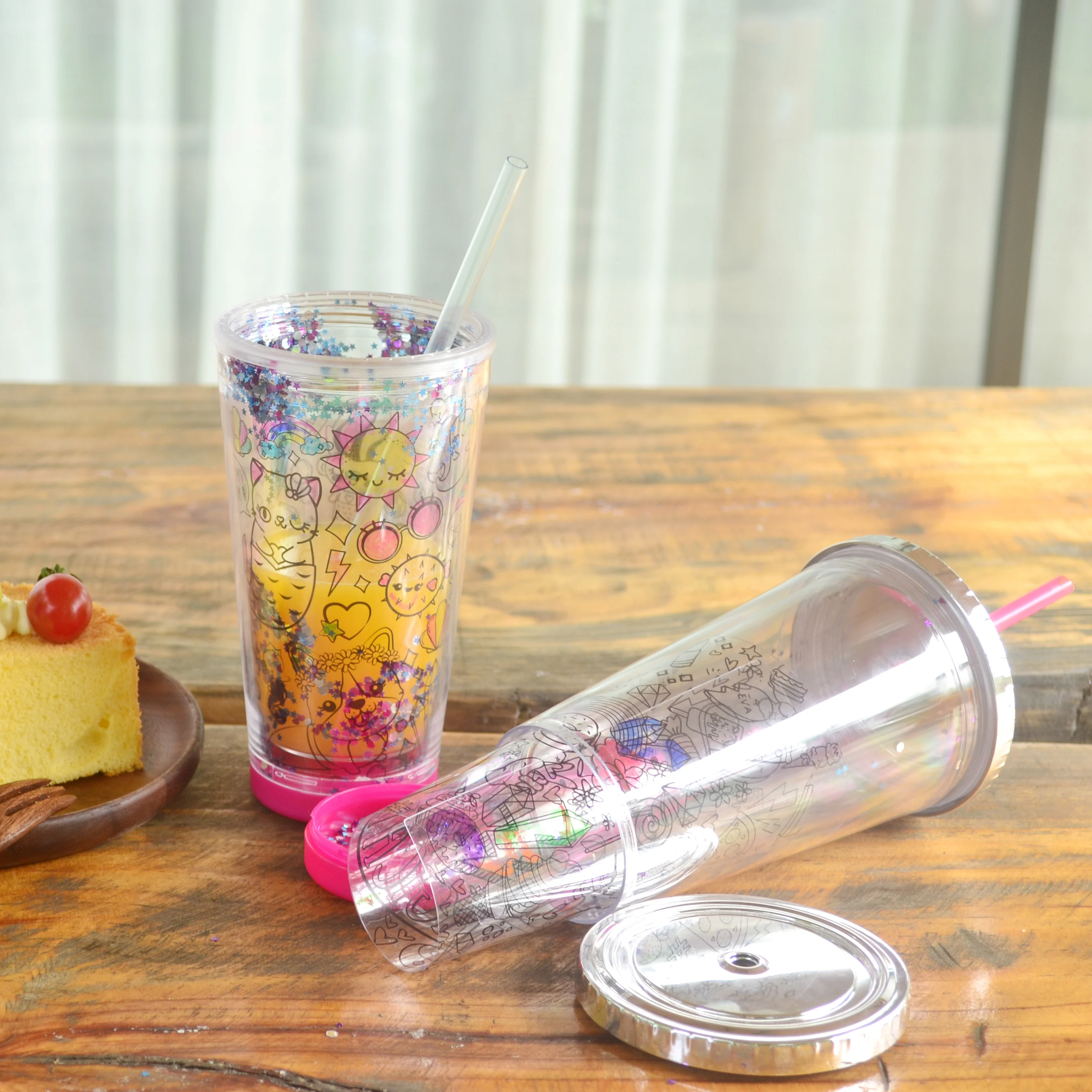 DIY Funny Customized Recycled Materials 16oz clear plastic water tumbler  with lids acrylic straw cup