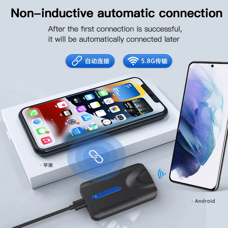 2024 4 in 1 Upgraded Wireless CarPlay Adapter and Android Box, Auto Adapter, ,Airplay, Miracast Mirroring Cars,