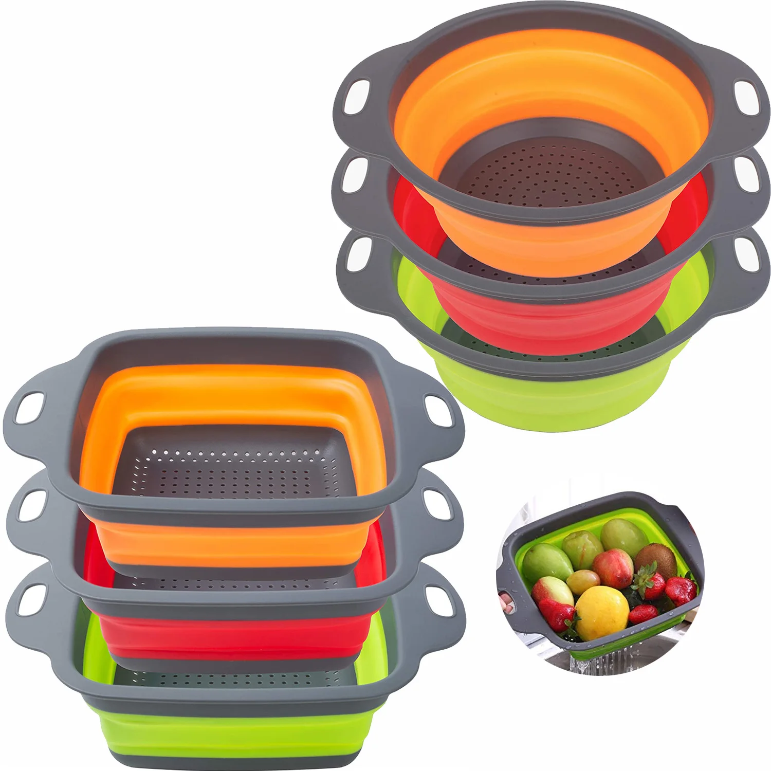 3pcs Set Heat Resistant Kitchen Floor Silicone Drain Sink Clip On Food Collapsible Strainer